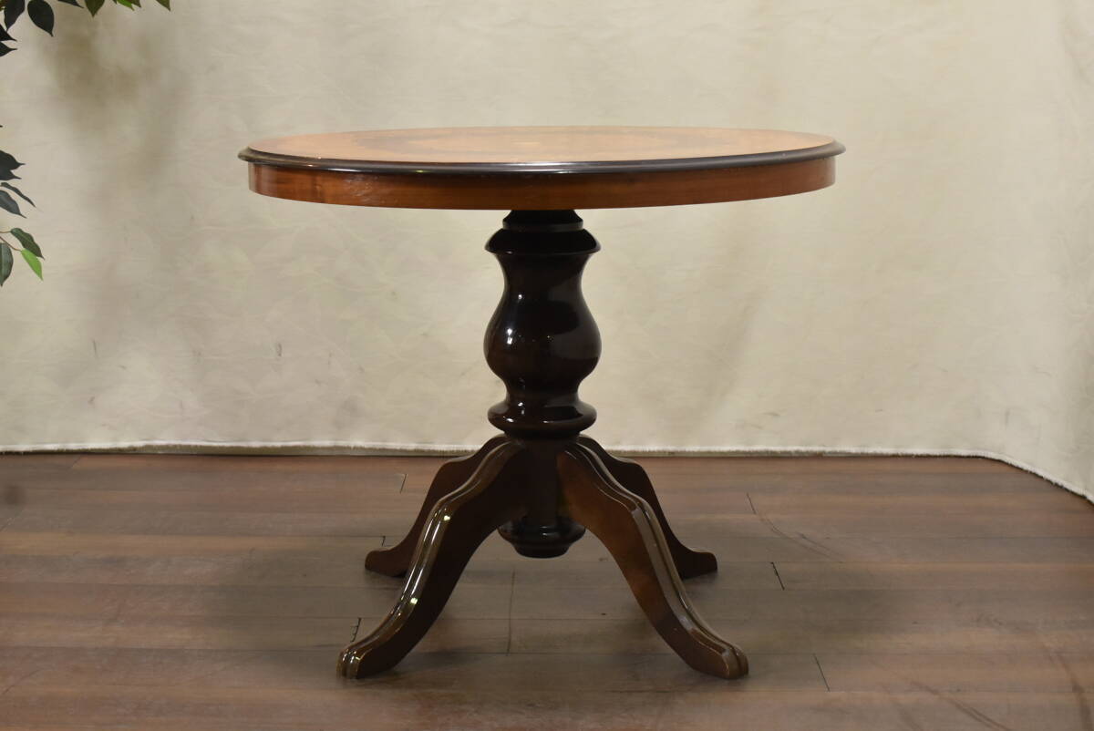 yt1441ジ イタリア製 木象嵌 アンティーク調 カフェテーブル 直径約80cm ラウンドテーブル/円形/丸型/ダイニング/クラシック家具 60606-11_画像8