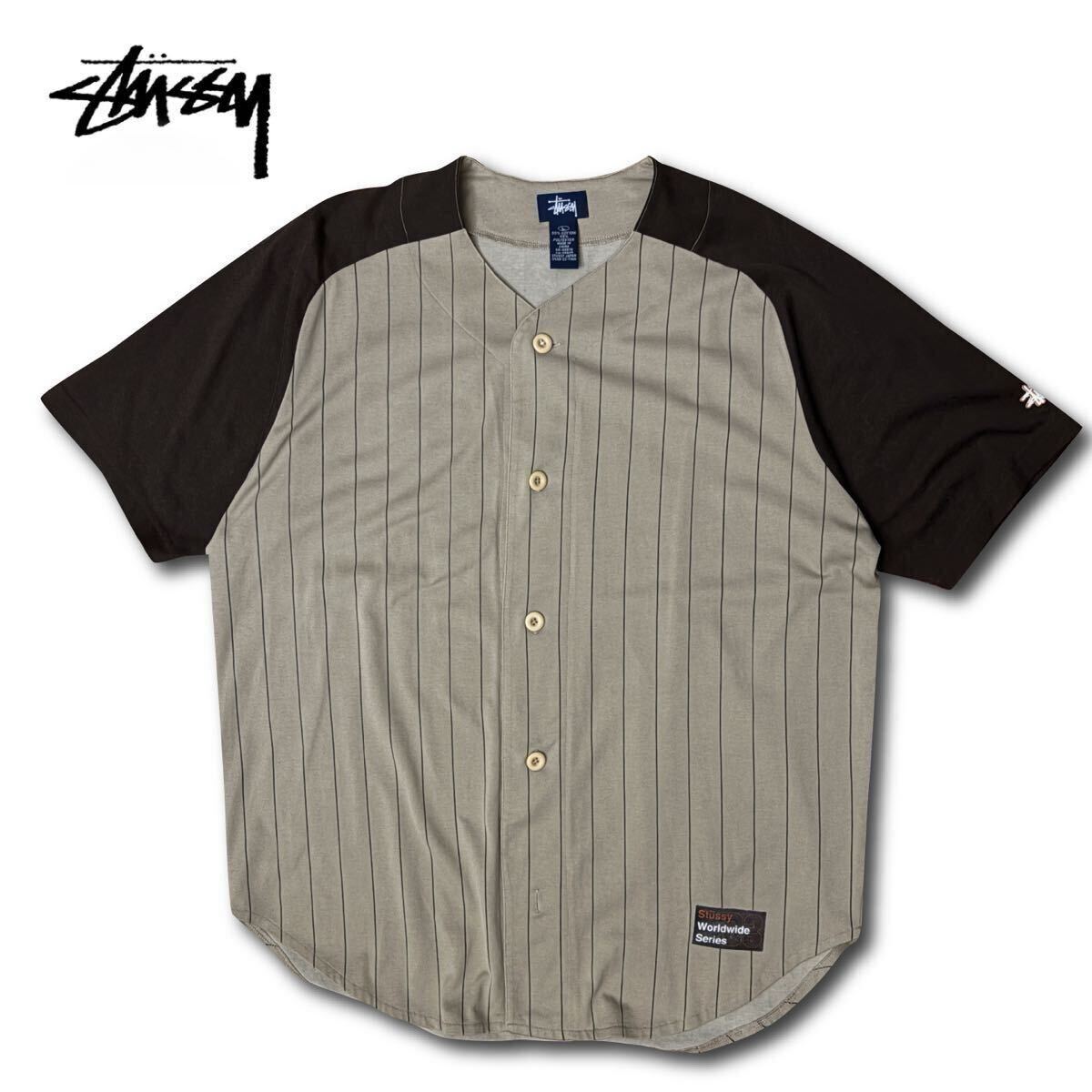 【ヴィンテージ】Stussy Baseball Shirts ステューシー ベースボールシャツ 半袖 L 00s レア ジャージ ロゴ レアアイテム Y2K 神サイズ