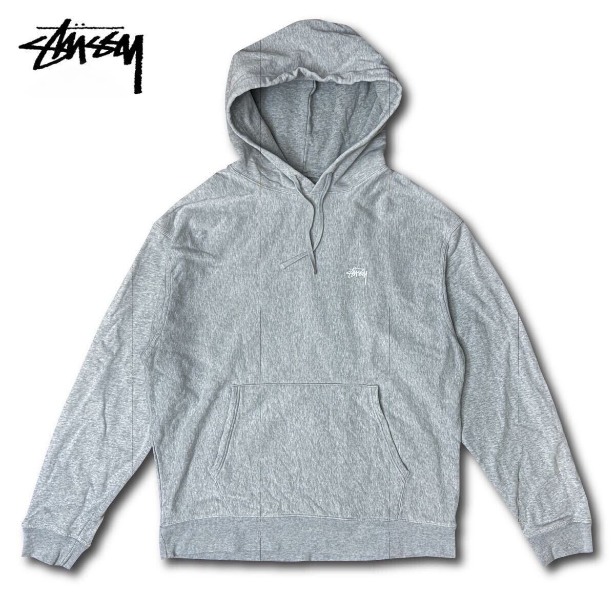 【21FW】Stussy Basic Logo Sweat Hoodie ステューシー ロゴ プルオーバーパーカー パーカー フーディー グレー XL 薄手 國內(nèi)正規(guī)