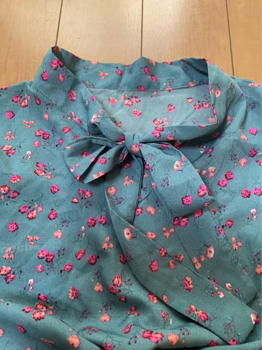 ワンピース 花柄 緑 グリーン エメラルドグリーン フリーサイズ mocha 下北沢 原宿系_画像4