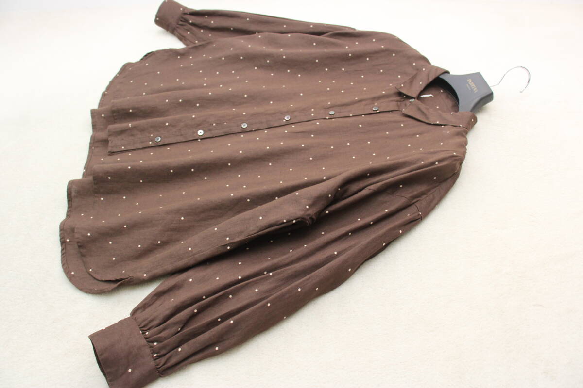 4-58 新品 麻100％ランダムドットシャツ