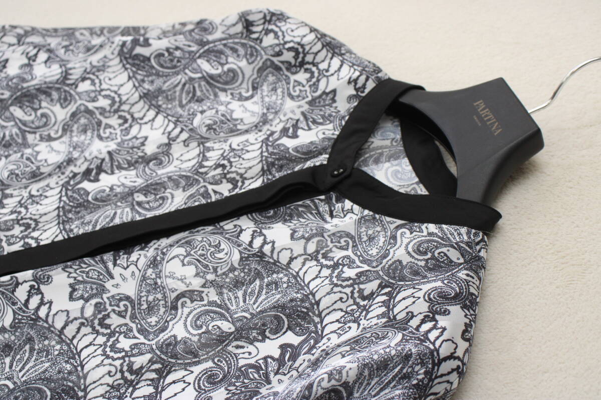 4-165 新品タグ付き ペイズリー柄シアーチュニックシャツ ブラック系 定価￥13,800＋稅