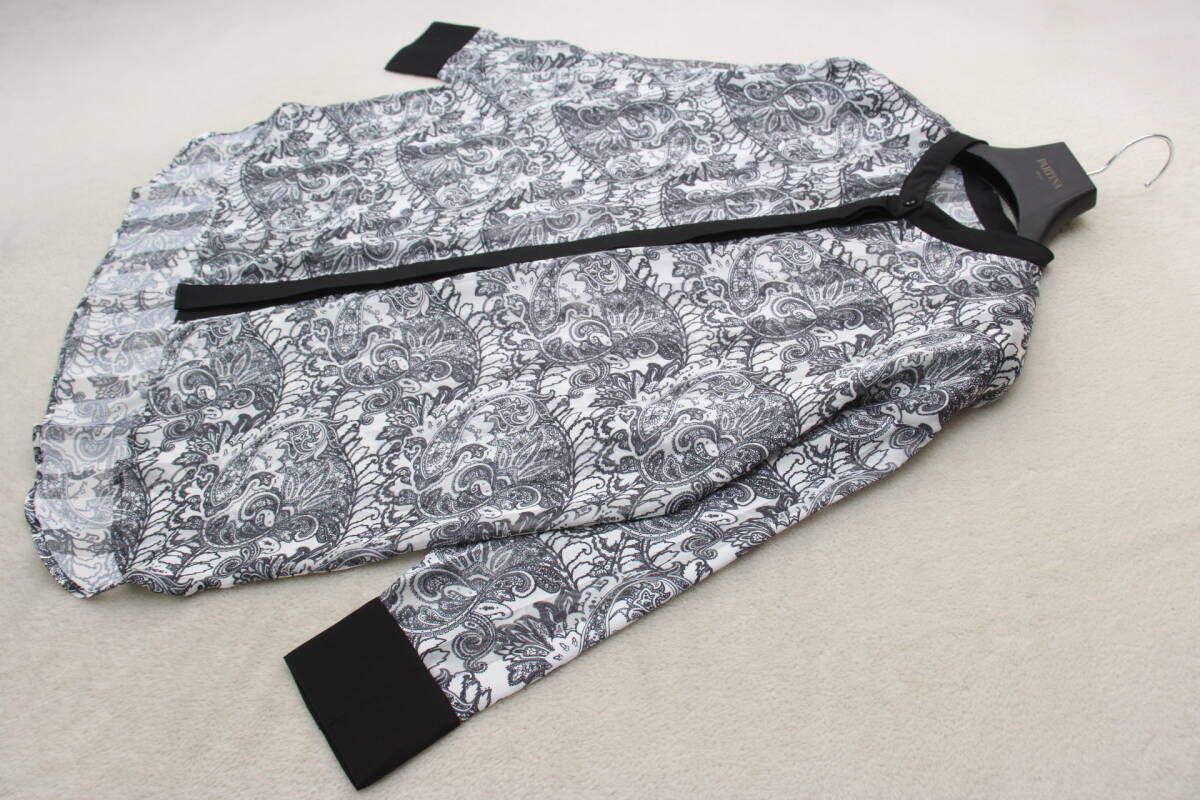 4-165 新品タグ付き ペイズリー柄シアーチュニックシャツ ブラック系 定価￥13,800＋稅