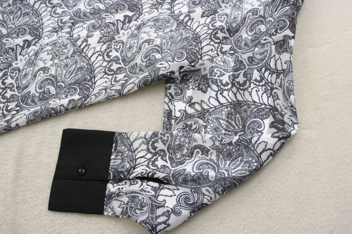 4-165 新品タグ付き ペイズリー柄シアーチュニックシャツ ブラック系 定価￥13,800＋稅