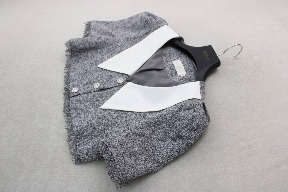 4-206 新品タグ付き 衿付きツイード調(diào)ショート丈ジャケット