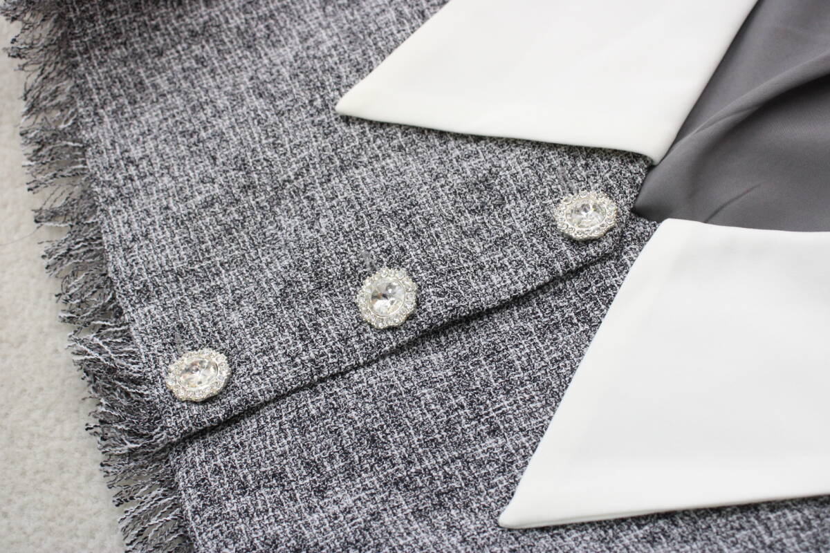 4-206 新品タグ付き 衿付きツイード調(diào)ショート丈ジャケット