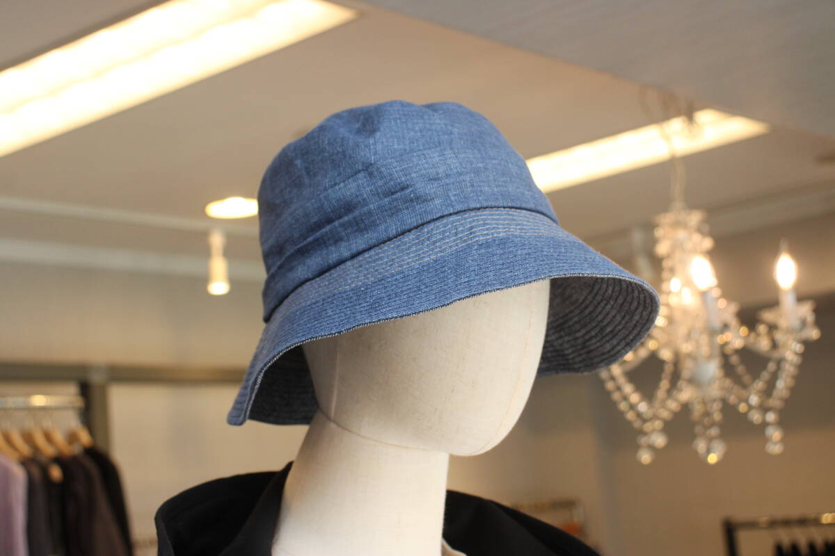 新品 レリアン Leilian リネンハット 麻100％帽子ネイビー