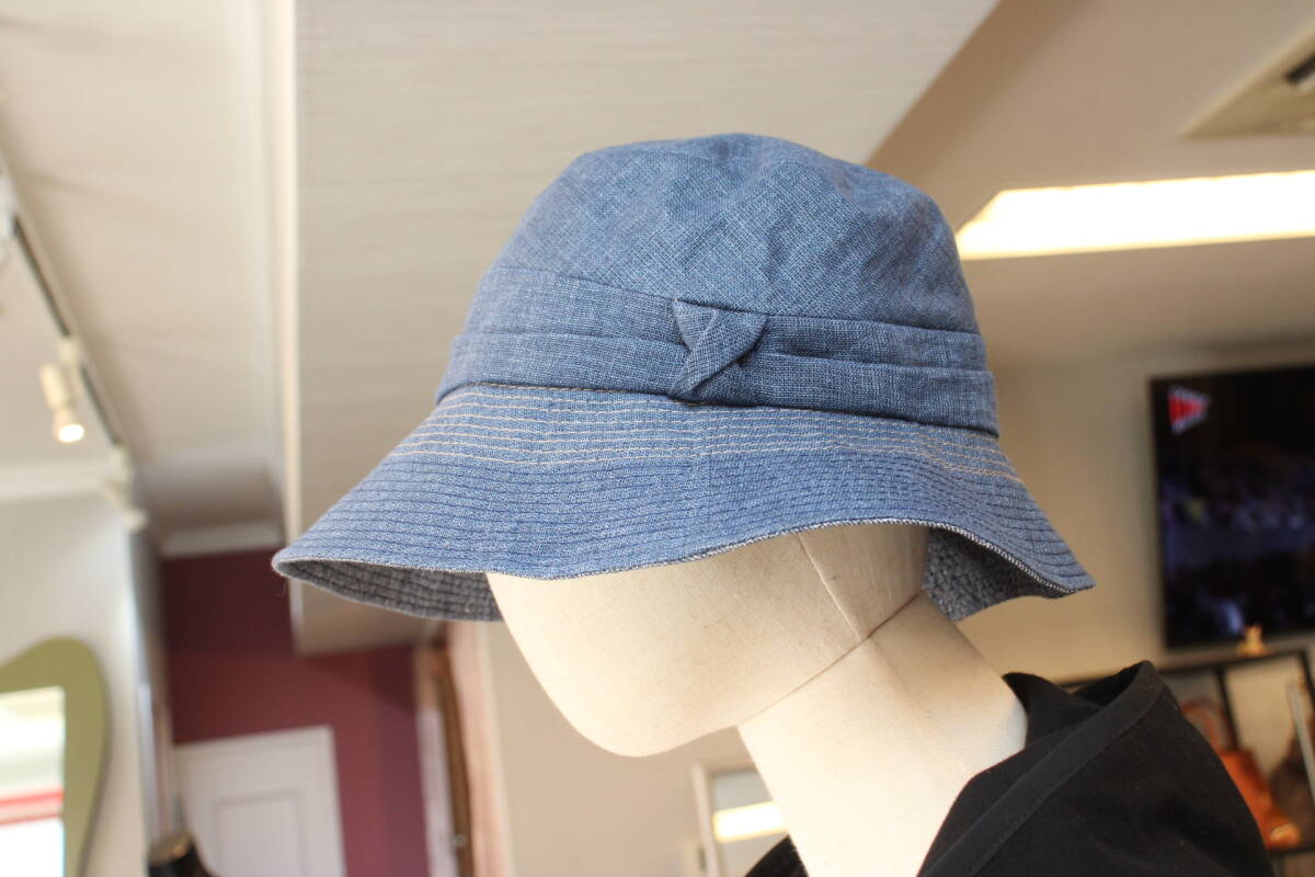 新品 レリアン Leilian リネンハット 麻100％帽子ネイビー