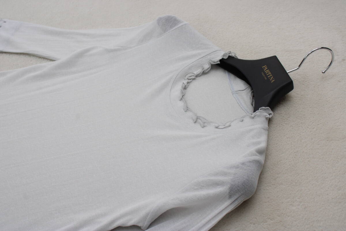 3-487 新品タグ付き 日本制絹混シアーカットソー シルバー１３號(hào) 定価￥22,000＋稅