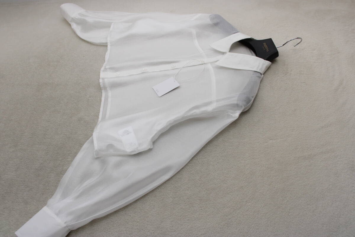 3-1102 新品 ショート丈シアーシャツ ホワイトＦサイズ