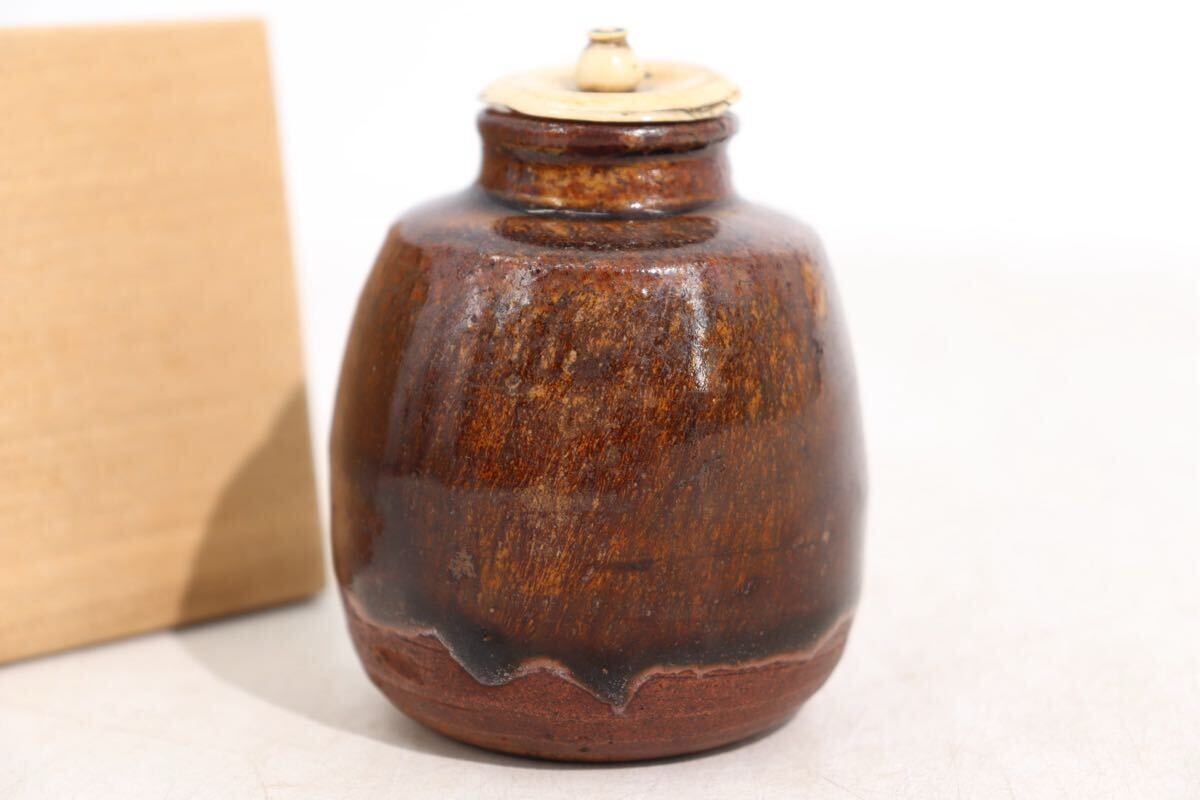 インポート・海外人気ブランド 茶器 茶壺 / 木箱付 茶入 飴釉 時代 煎茶道具 古 瀬戸 検索: 木工、竹工芸