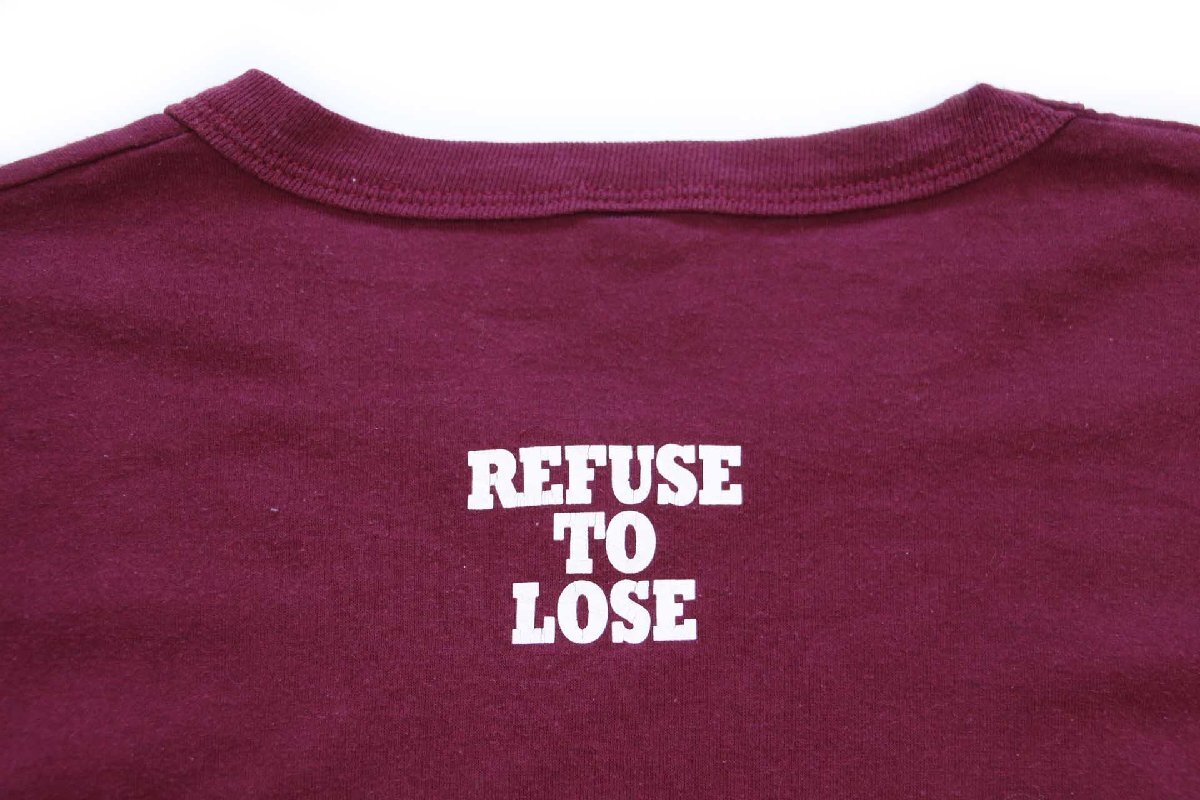 ★90s USA製 RUSSELLラッセル PROPERTY OF WILDCAT ATHLETICS 四段中抜きプリント Tシャツ バーガンディ XL★ビンテージ ビッグサイズ_画像4