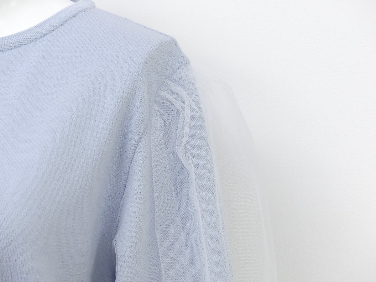 未使用 FOXEY ニットトップ バルーン 38 ソフィーブルー レーヨンBLEND パフスリーブ×チュール袖 '25年増産 41847