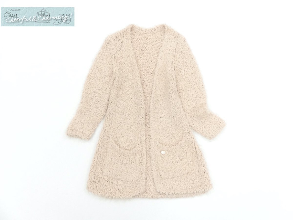 FOXEY カーディガン ピーチフェザー F アンティークピンク ナイロンニット#ロゴプレート付 34484