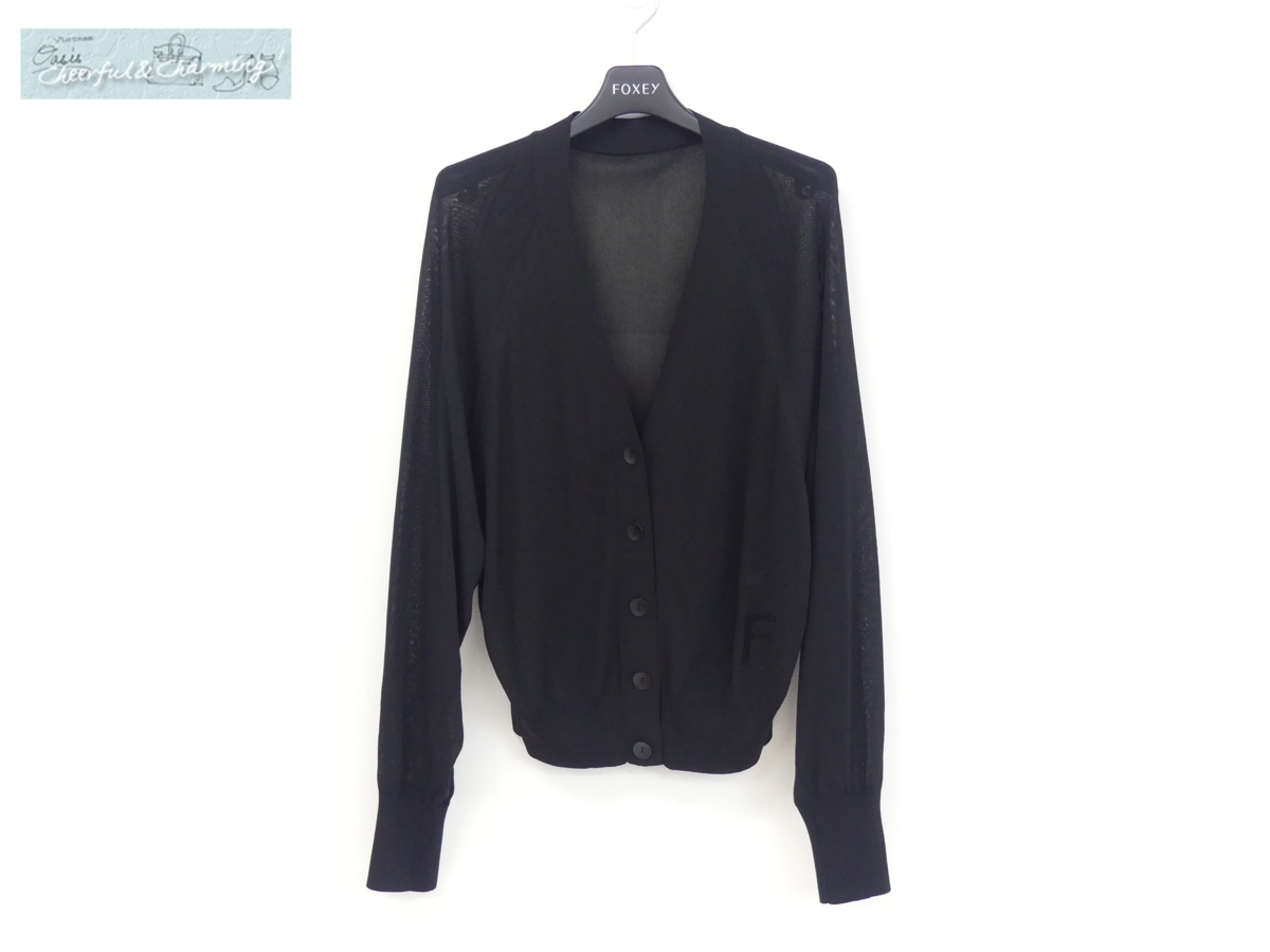 Sランク FOXEY カーディガン ドルマンシアー 38 ブラック レーヨンBLEND F透かし編み '20年商品 40747