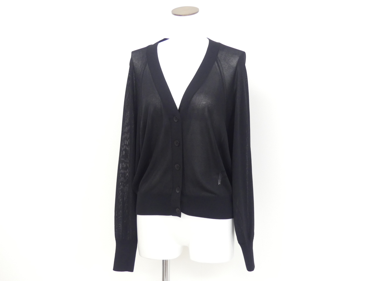 Sランク FOXEY カーディガン ドルマンシアー 38 ブラック レーヨンBLEND F透かし編み '20年商品 40747