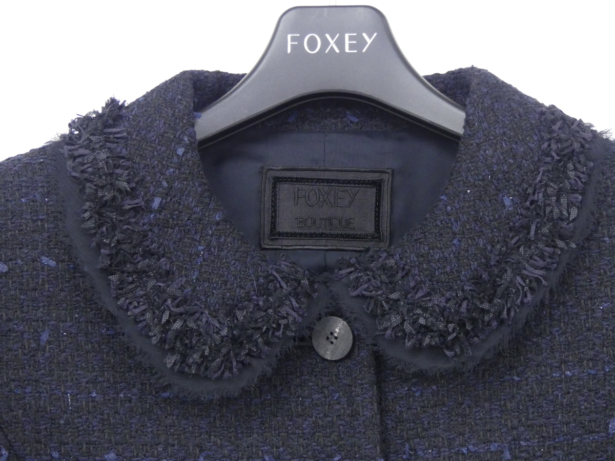 FOXEY ジャケット シャンパンツイード 38 ミッドナイトブルー NEWS掲載 38688 入園/入學(xué) 卒業(yè)/卒園