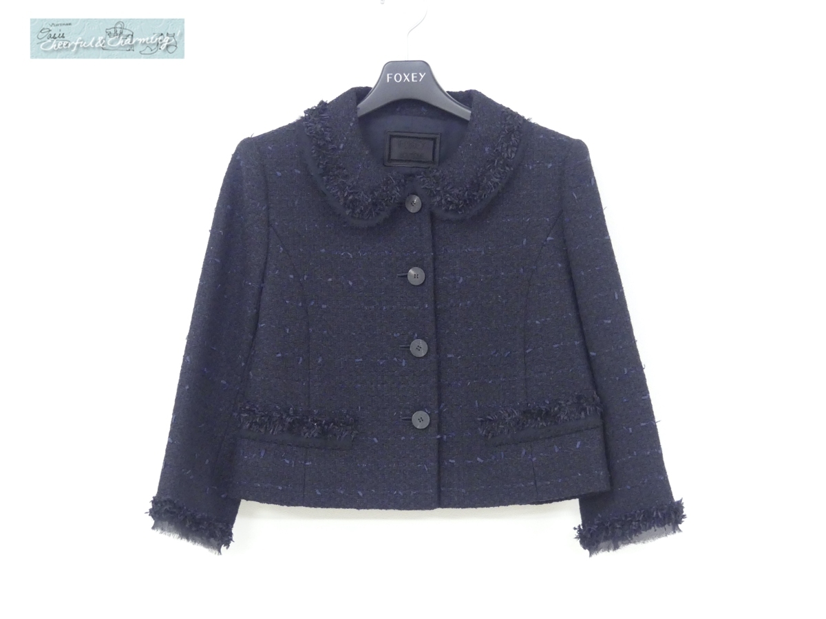FOXEY ジャケット シャンパンツイード 38 ミッドナイトブルー NEWS掲載 38688 入園/入學(xué) 卒業(yè)/卒園