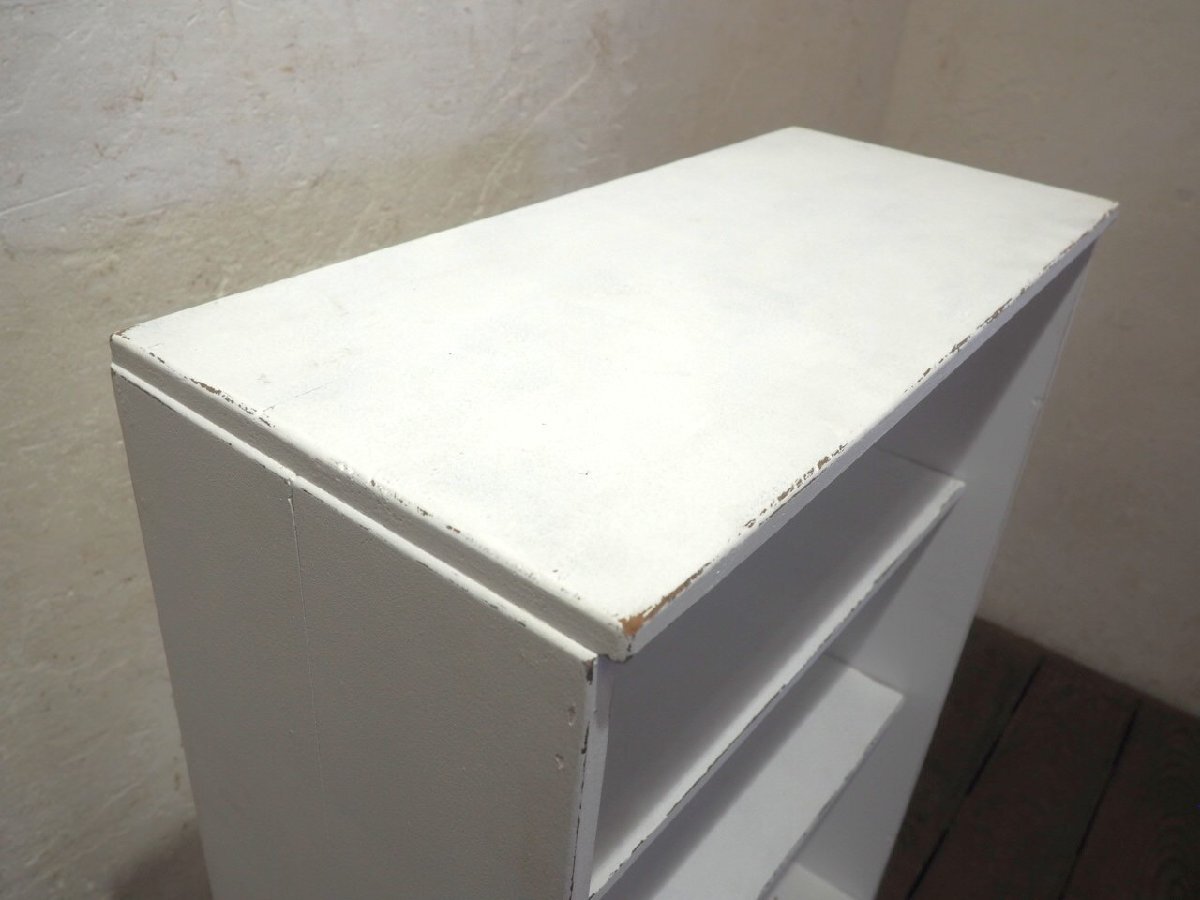 タ荷U0030◆H106cm×W62,5cm◆可愛い白ペンキの大きい木制オープンラック◆飾り棚 収納棚 食器棚 本棚 ディスプレイ レトロL(ヤB)松