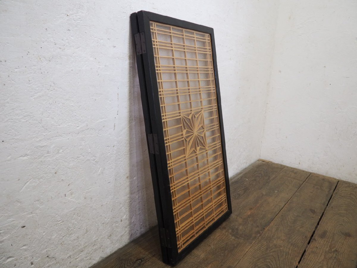 ユS0200◆最大H82cm×W91,5cm◆2連のレトロな折りたたみ式?jīng)_立◆間仕切り パーティション 屏風(fēng) 組子細(xì)工 インテリア アンティークA笹1