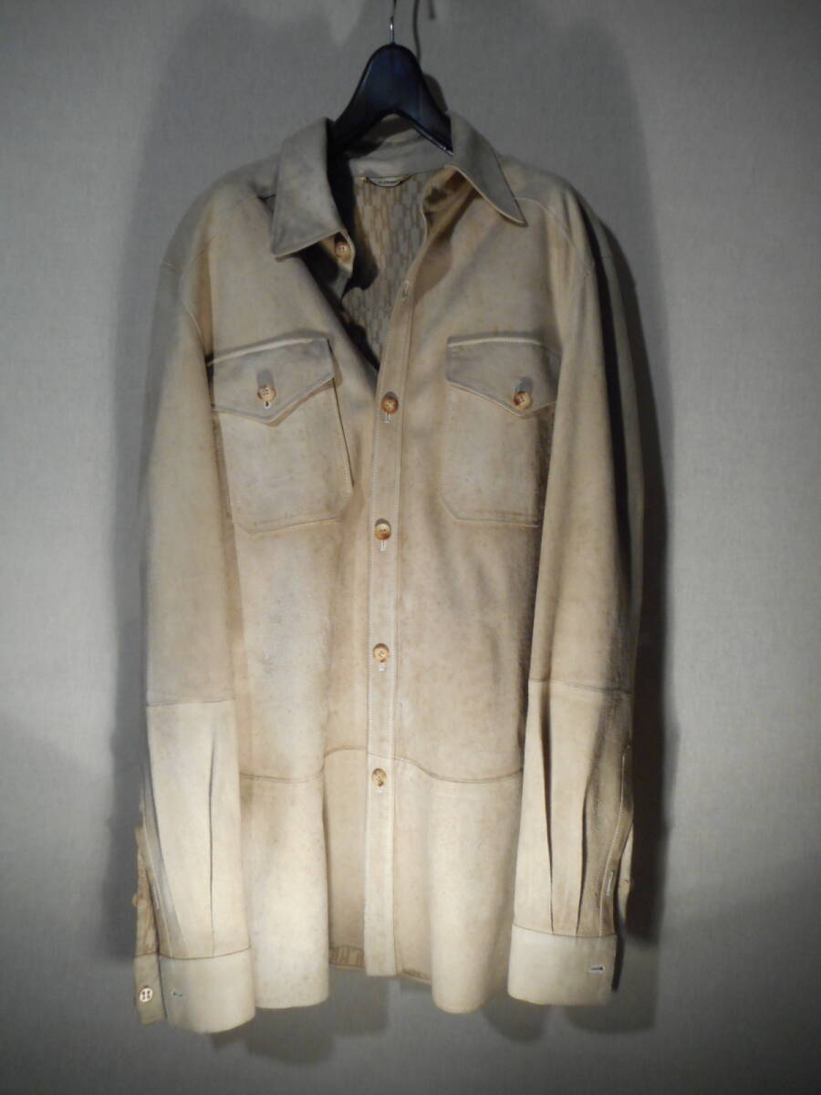 超難あり★『HERMES★エルメス』【里地総H柄＆リアルレザー】デザイナーズレザーシャツジャケット