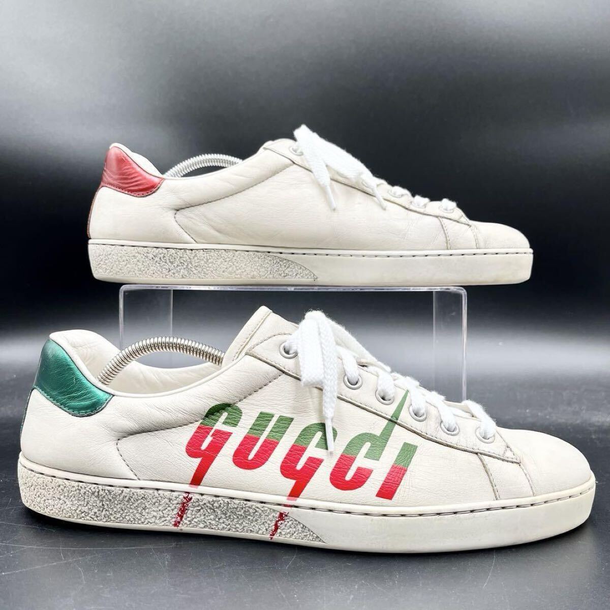 1円 【美品】 GUCCI グッチ 【圧倒的高級(jí)感】 メンズ ブレード エース サイドロゴ スニーカー シューズ 靴 ホワイト 白 レザー 29cm相當(dāng)