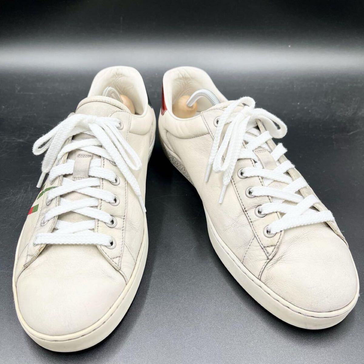 1円 【美品】 GUCCI グッチ 【圧倒的高級(jí)感】 メンズ ブレード エース サイドロゴ スニーカー シューズ 靴 ホワイト 白 レザー 29cm相當(dāng)