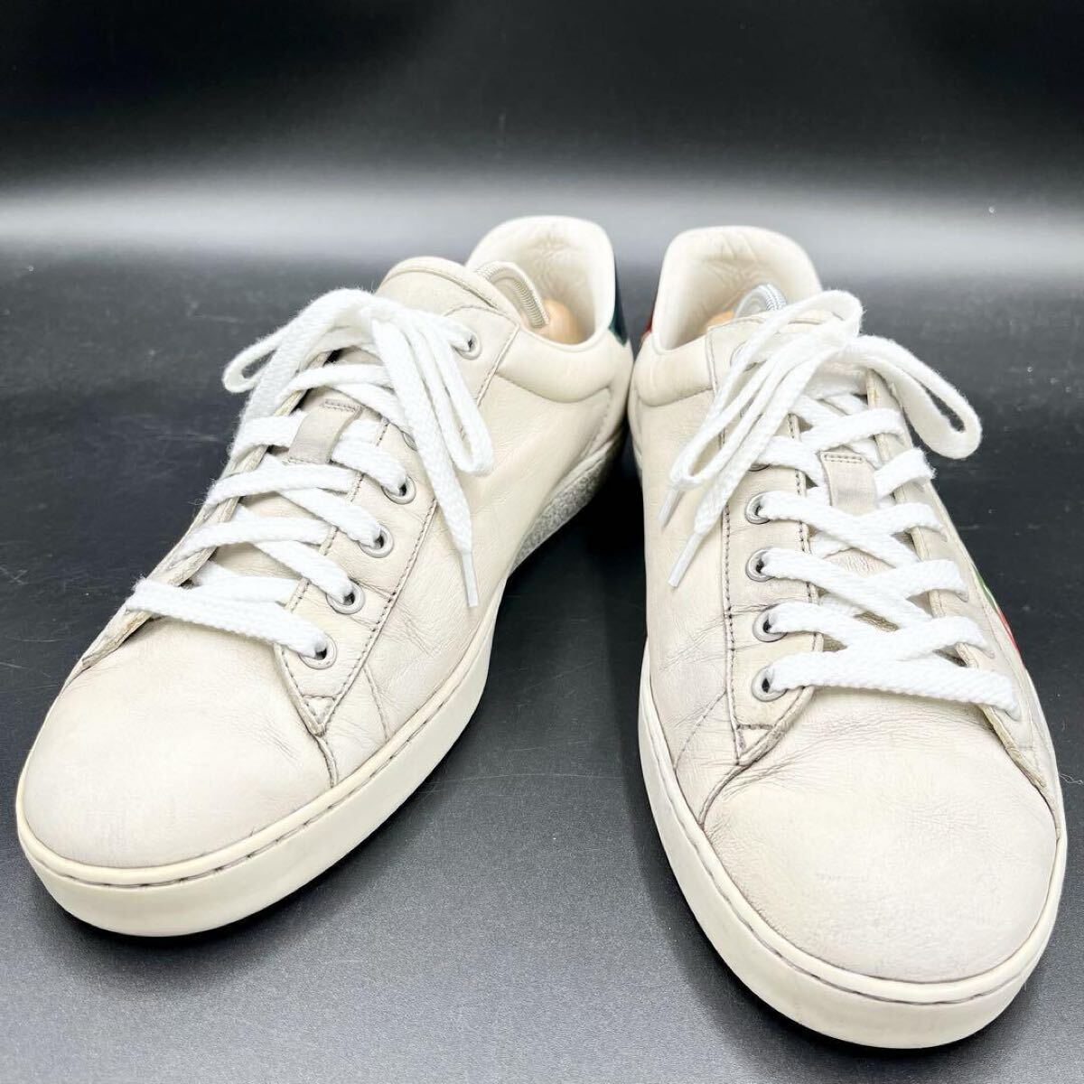 1円 【美品】 GUCCI グッチ 【圧倒的高級(jí)感】 メンズ ブレード エース サイドロゴ スニーカー シューズ 靴 ホワイト 白 レザー 29cm相當(dāng)