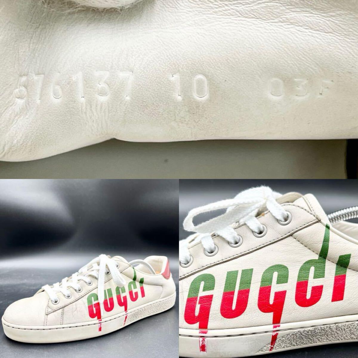 1円 【美品】 GUCCI グッチ 【圧倒的高級(jí)感】 メンズ ブレード エース サイドロゴ スニーカー シューズ 靴 ホワイト 白 レザー 29cm相當(dāng)