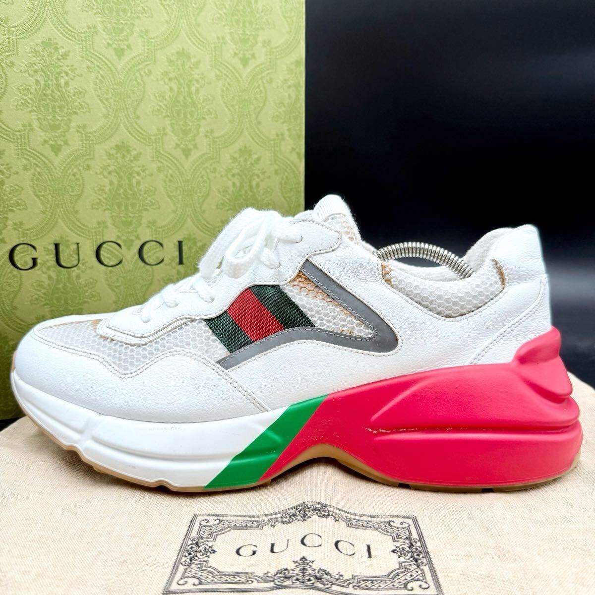 1円 【現(xiàn)行近】 GUCCI グッチ 【圧倒的高級感】 メンズ ライトン シェリーライン ダッド 厚底 スニーカー シューズ 靴 ホワイト 27.5cm相當(dāng)