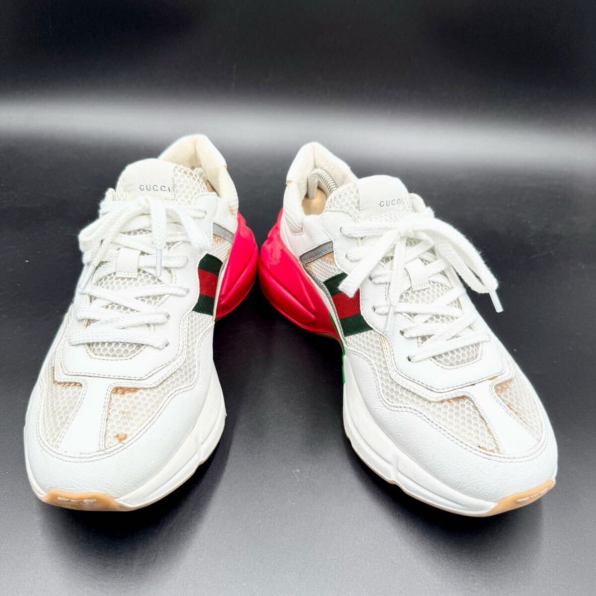 1円 【現(xiàn)行近】 GUCCI グッチ 【圧倒的高級感】 メンズ ライトン シェリーライン ダッド 厚底 スニーカー シューズ 靴 ホワイト 27.5cm相當(dāng)