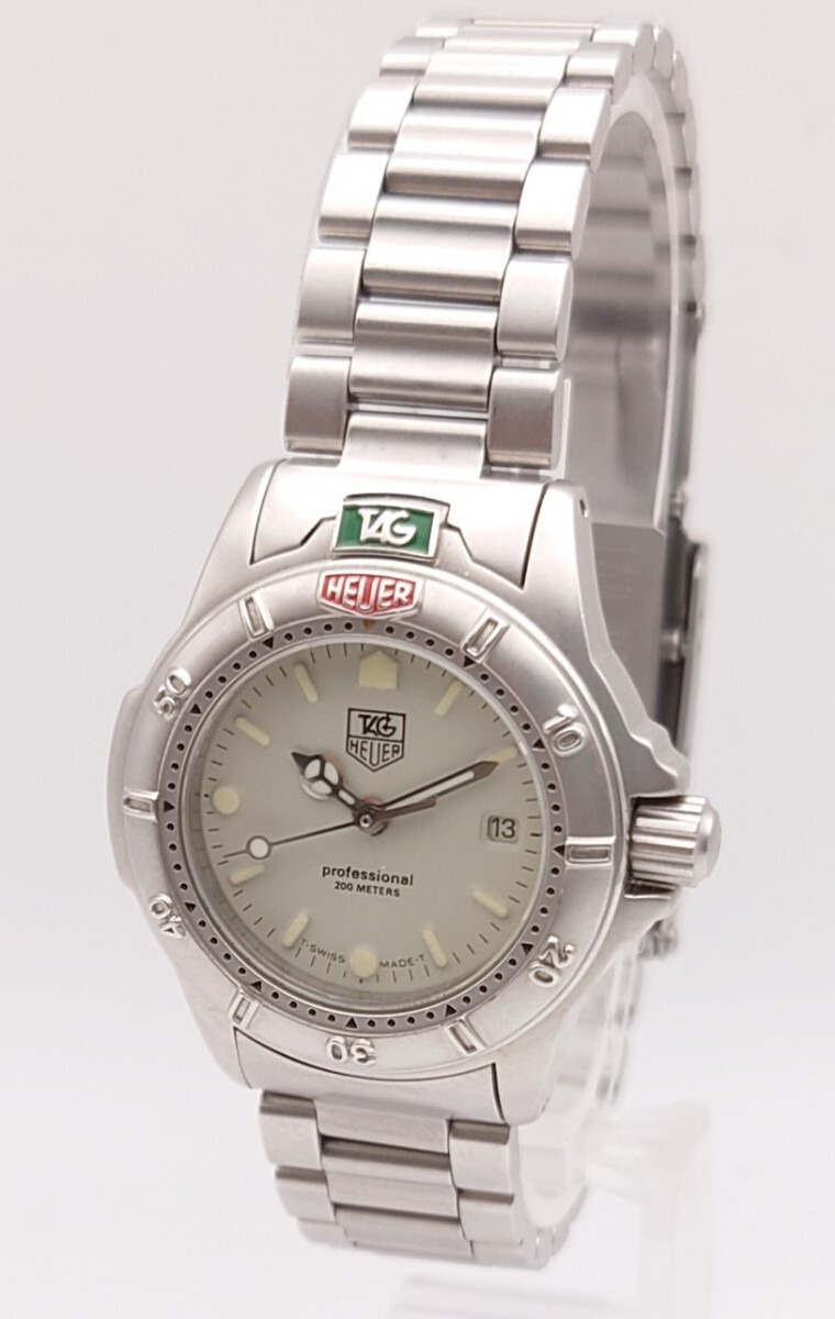 【KE961】 美品 TAG HEUER profesional 999.708K レディース 腕時計 デイト クォーツ グレー系 文字盤 純正ベルト 稼働品