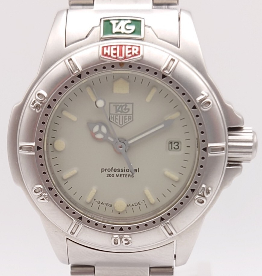 【KE961】 美品 TAG HEUER profesional 999.708K レディース 腕時計 デイト クォーツ グレー系 文字盤 純正ベルト 稼働品