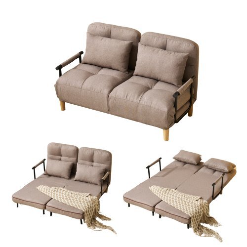 ソファベッド折りたたみ 3WAY ファブリック生地カウチソファー肘付き カウチリクライニング組立品調(diào)節(jié)可能な背もたれ ふわふわ6段階調(diào)節(jié)2.6