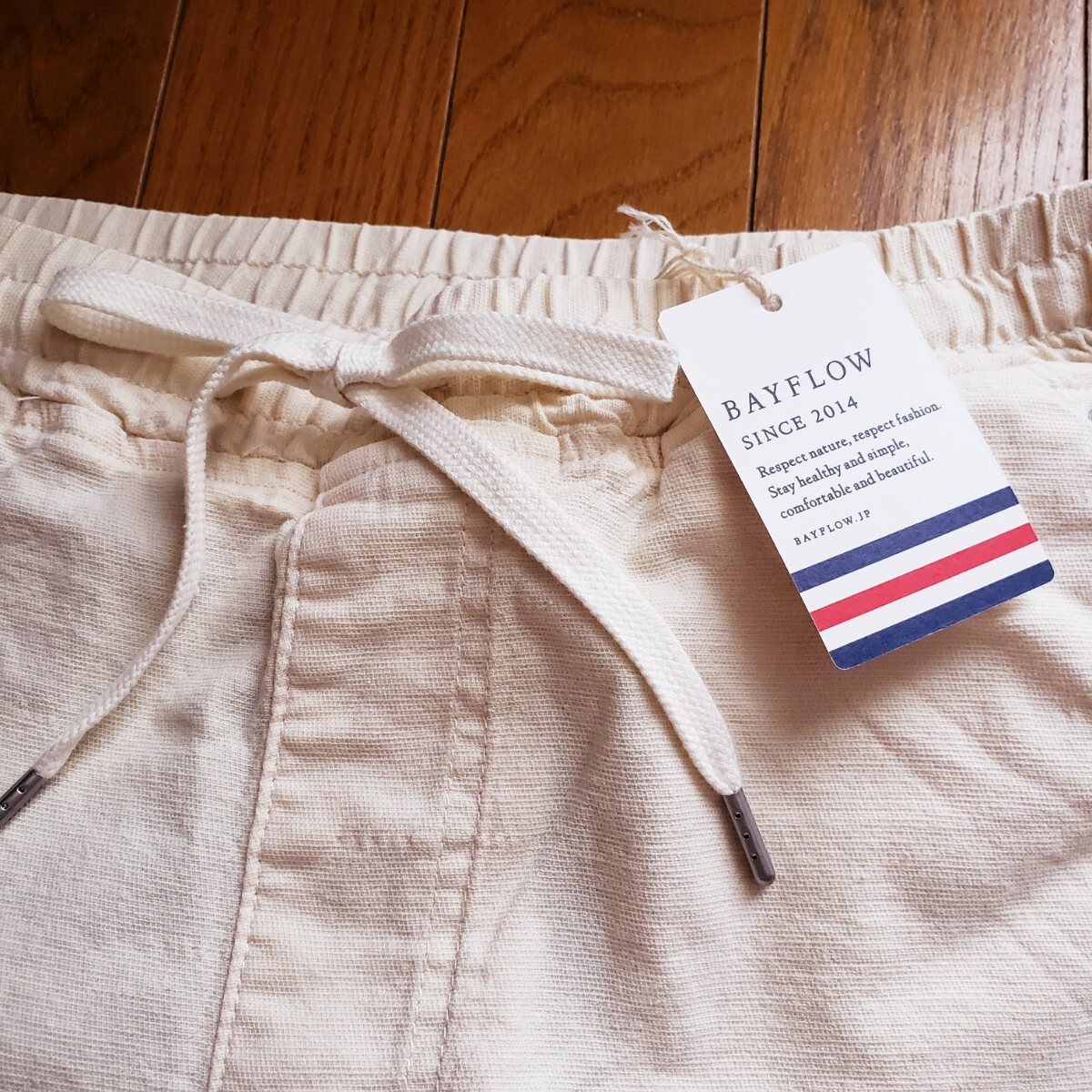 【新品】25ss 新作 BAYFLOW Lサイズ リネン混 ジョガーパンツ オフホワイト ストレッチ ベイフロー イージーパンツ ジョグパンツ 春夏