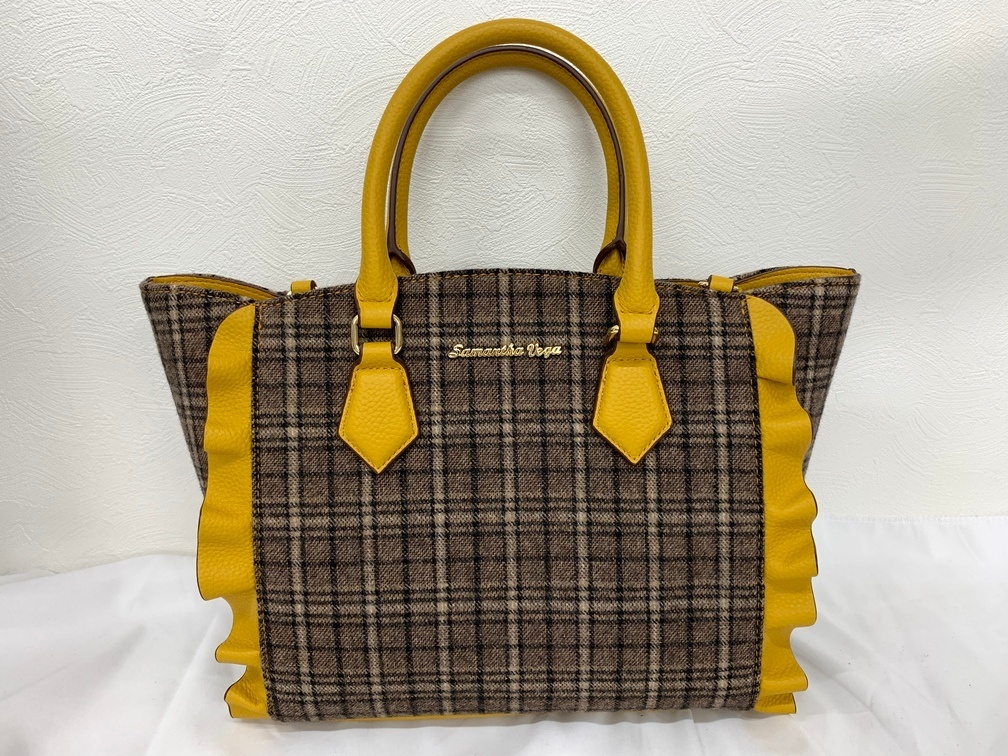 Samantha Vega サマンサベガ 2WAYトートバッグ ショルダーバッグ フリルデザイン 合成皮革 毛 チェック柄 【中古】AEY8769GI