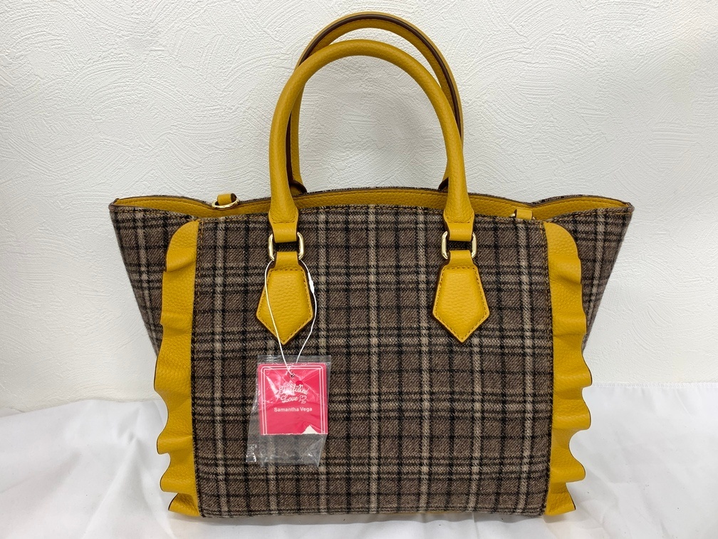Samantha Vega サマンサベガ 2WAYトートバッグ ショルダーバッグ フリルデザイン 合成皮革 毛 チェック柄 【中古】AEY8769GI