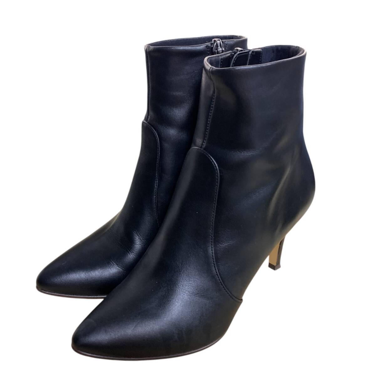 ◆中古品◆ DIANA ダイアナ ショートブーツ サイドジップ G67285 23cm ヒール約8cm 本體のみ レザー ブラック V87781NL