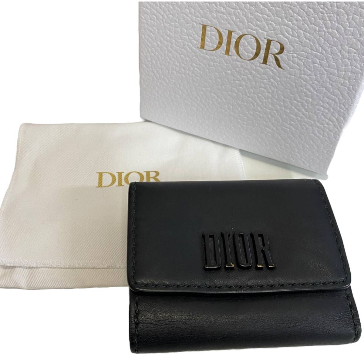 中古品】 DIOR ディオール 三つ折り ロゴ ブラック レディース