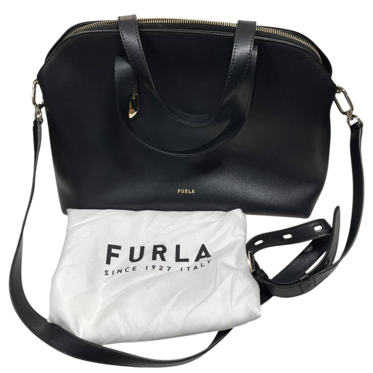 ◆未使用品◆ FURLA フルラ BLOCK ブロック 2WAY ハンドバッグ ショルダーバッグ ブラック レザー 保存袋有 V87959NM