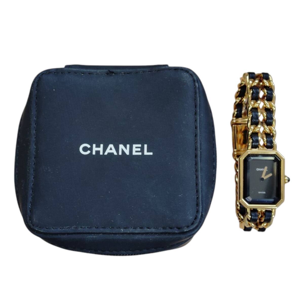 【中古品】 CHANEL シャネル プルミエール ブラック文字盤(pán) クォーツ レディース 時(shí)計(jì) ウォレット ケース付 W88873RD