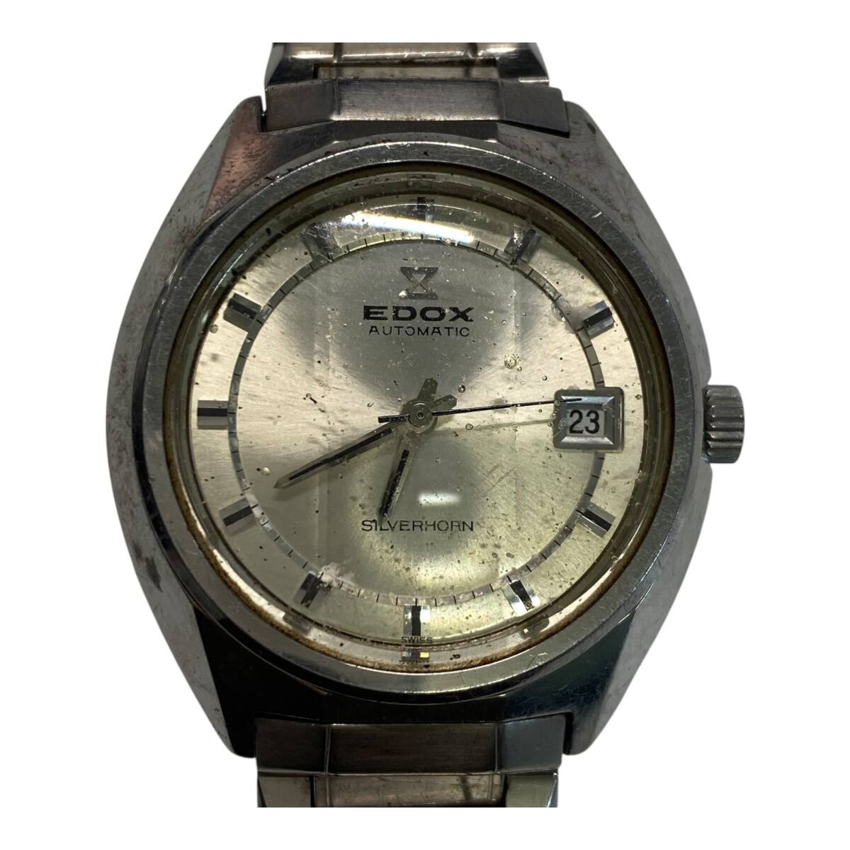 【ジャンク品】 EDOX エドックス シルバーホーン デイト 自動巻き メンズ 腕時計 時計 W90481RD