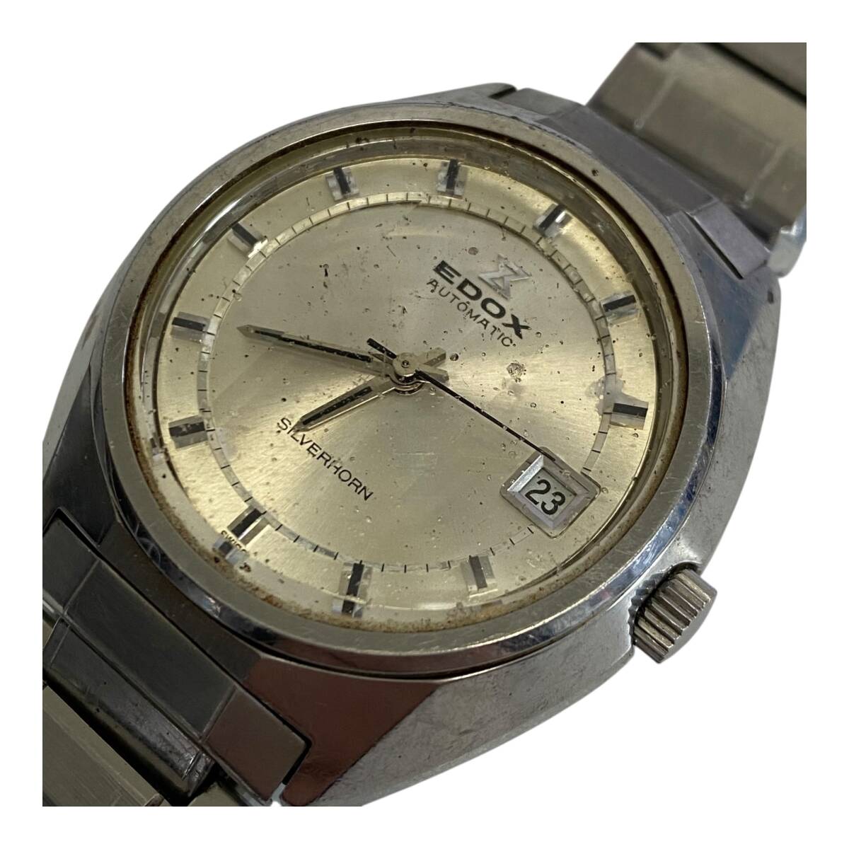 【ジャンク品】 EDOX エドックス シルバーホーン デイト 自動巻き メンズ 腕時計 時計 W90481RD