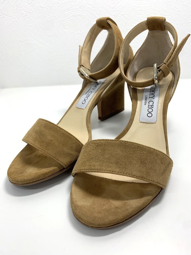 ジミーチュウ JIMMY CHOO スウェード ヒールサンダル サイズ:36【中古】スエード ブラウン系 アンクルストラップ レディース 靴 AEN9010GI