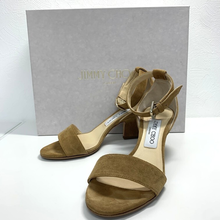 ジミーチュウ JIMMY CHOO スウェード ヒールサンダル サイズ:36【中古】スエード ブラウン系 アンクルストラップ レディース 靴 AEN9010GI