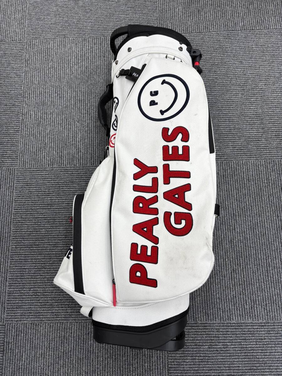 【中古品】※著払い　Pearly Gates 　パーリーゲイツ 　キャディバッグ 　ホワイト　スマイル　ゴルフ用品　ゴルフ　IST1026Y