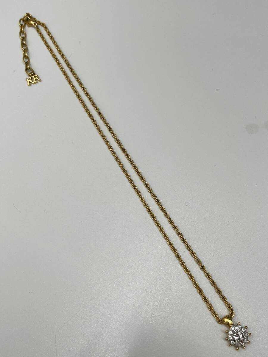 【中古】ニナリッチ NINA RICCI ゴールド ラインストーン NR ロゴ ネックレス ピアス セット STG2843