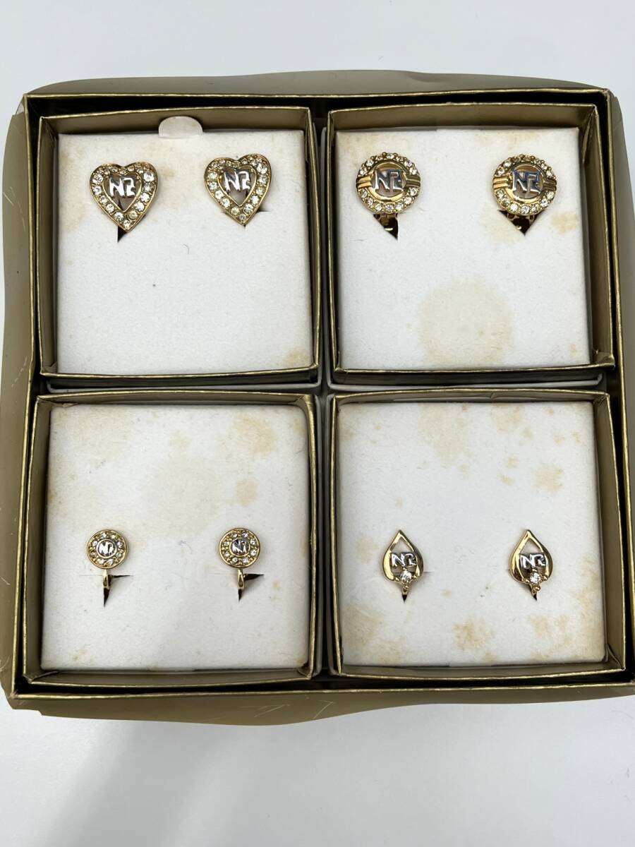 【中古】ニナリッチ NINA RICCI ゴールド ラインストーン NR ロゴ ネックレス ピアス セット STG2843