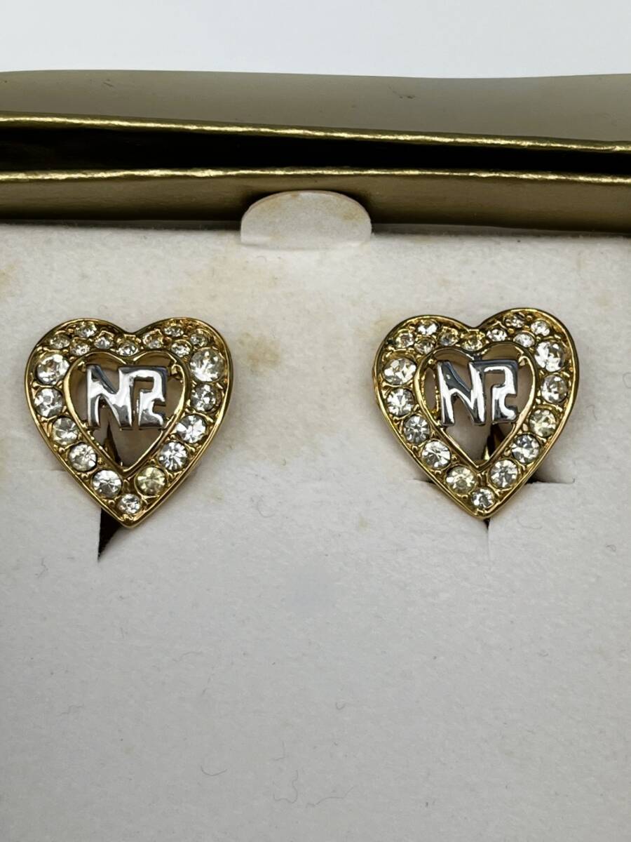 【中古】ニナリッチ NINA RICCI ゴールド ラインストーン NR ロゴ ネックレス ピアス セット STG2843