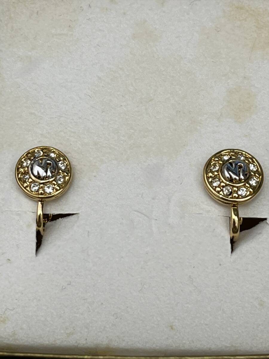 【中古】ニナリッチ NINA RICCI ゴールド ラインストーン NR ロゴ ネックレス ピアス セット STG2843
